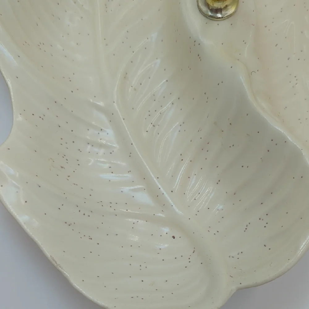 Vintage California Pottery Tidbit Serving Dish Cream with Gold Handle MCM